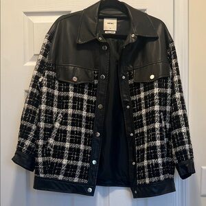 Chic Black and White Plaid Leather Jacket